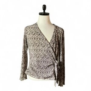 Chenault Floral Print Wrap Style Long Sleeve Top Women L Boho